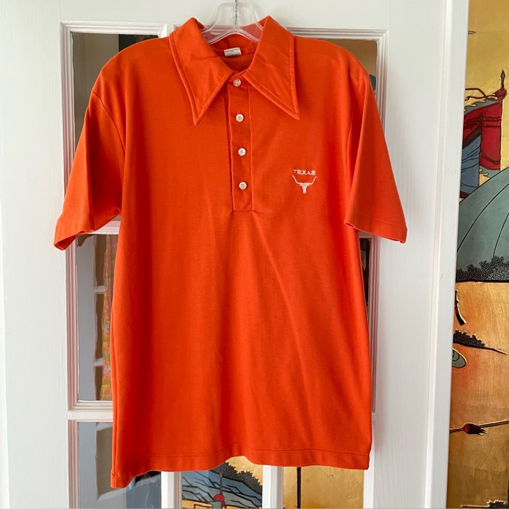 Vintage Champion Texas Longhorns Polo Shirt SZ L Mens Orange Dagger Collar